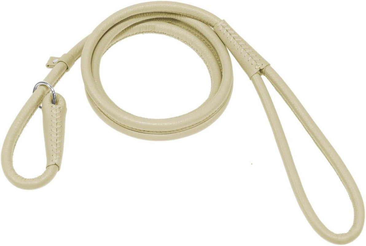Dogline Soft and Padded round Leather Slip Lead for Dogs (W 3/8" L 72", Beige)