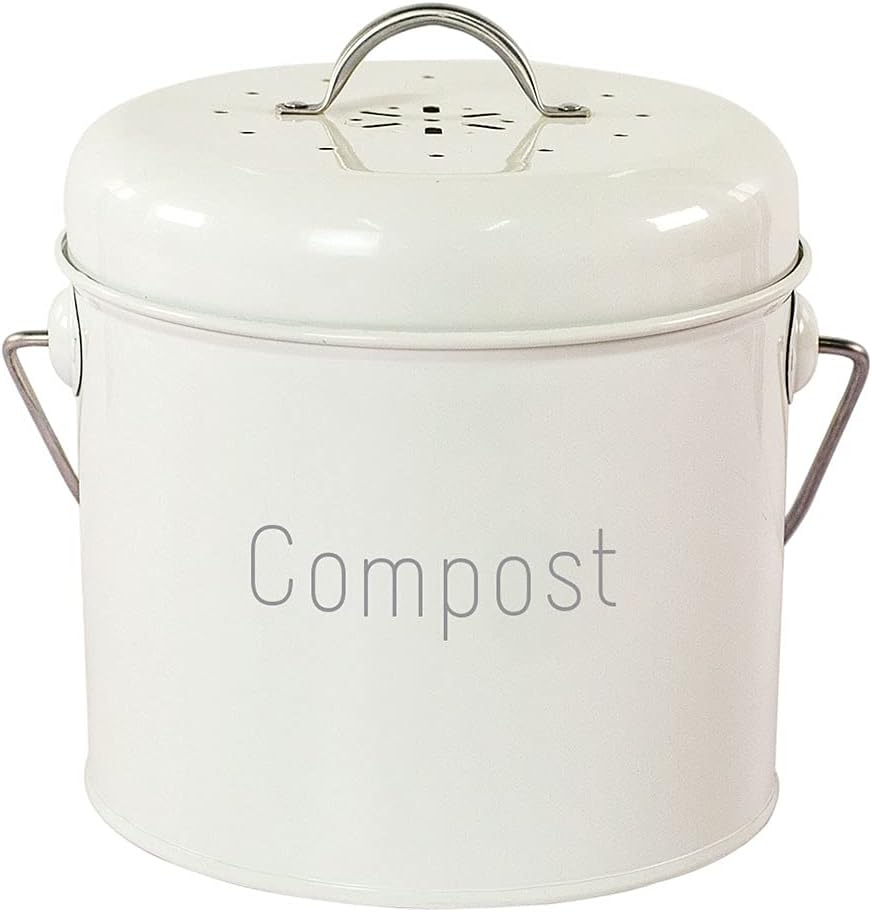 XIMING Garden Compost Bin Countertop Compost Caddy Bin with Carrying Handle Easy Clean - Milky White, as Described image number 2
