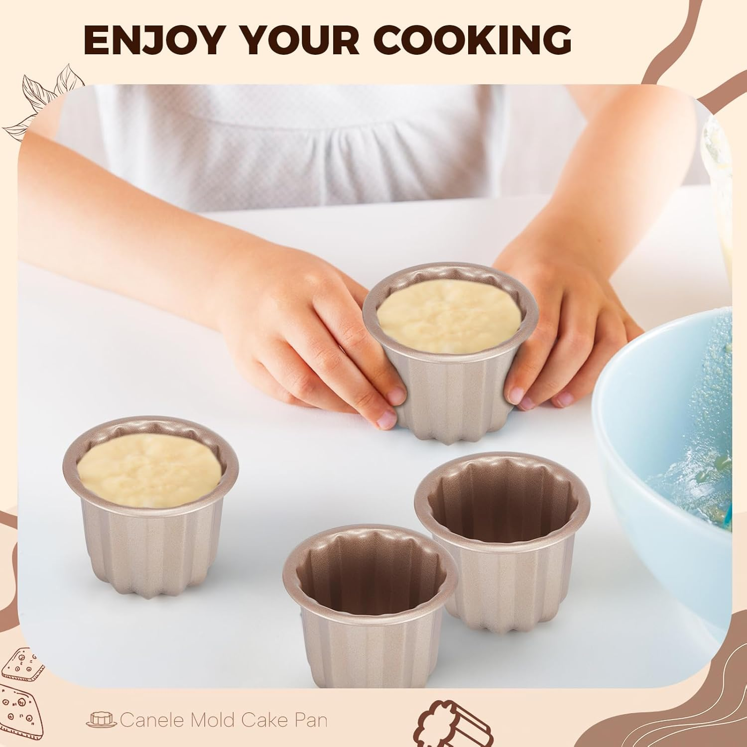 6Pcs Canele Mold Cake Pan Nonstick 2.9 Inch Canele Muffin Bakeware Cupcake Pan Carbon Steel Canele Pastry Molds Mini Cupcake Holders Cake Mold DIY Cake Muffin Baking Tool Decorating image number 5