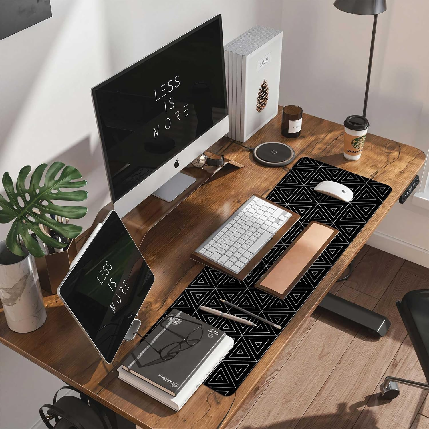 DAWNTREES Desk Mat,Mouse Pad Gaming Keyboard Pad,80X30Cm, Topographic Desk Pad Black and White Mouse Mat for Keyboard with Anti-Slip Rubber Base.&hellip; (90X40Cm, Black Triangle) image number 4