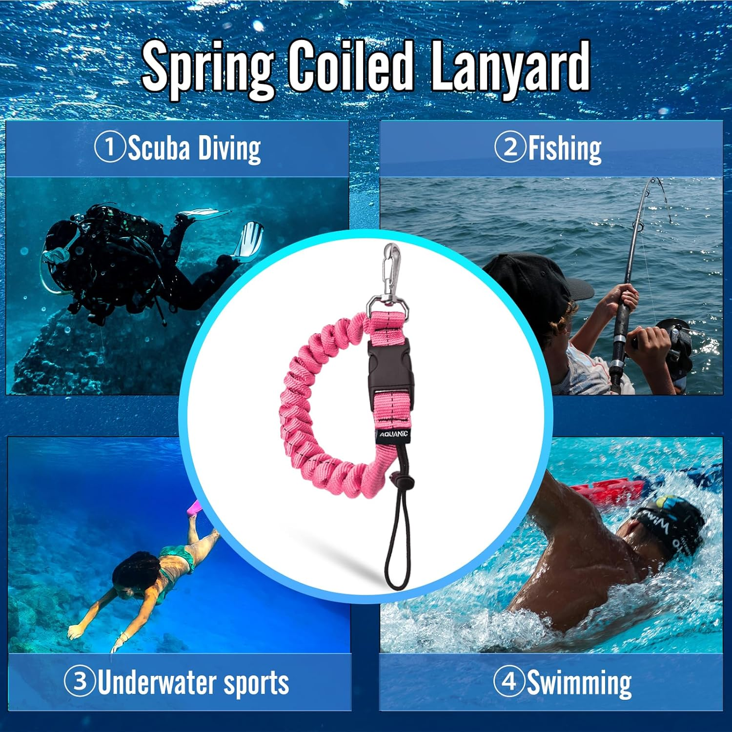 Nitescuba Scuba Diving Spring Clip Lanyard Anti-Lost Lanyard with Quick Release Buckle for Outdoor Sports - Blue image number 3