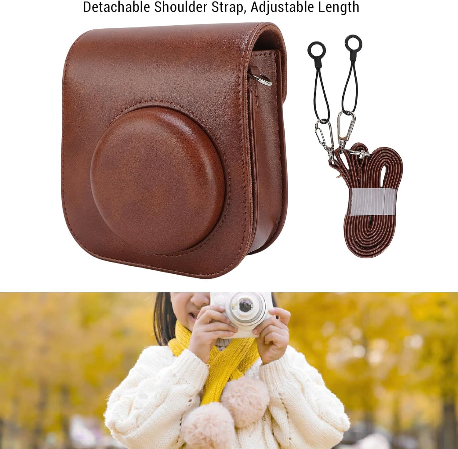 Jectse Protective Case for Mini12 Mini11 Instant Camera, PU Leather Bag Cover with Removable Adjustable Strap, L X W X H: 15 * 13 * 7Cm (Brown) - Blue image number 6