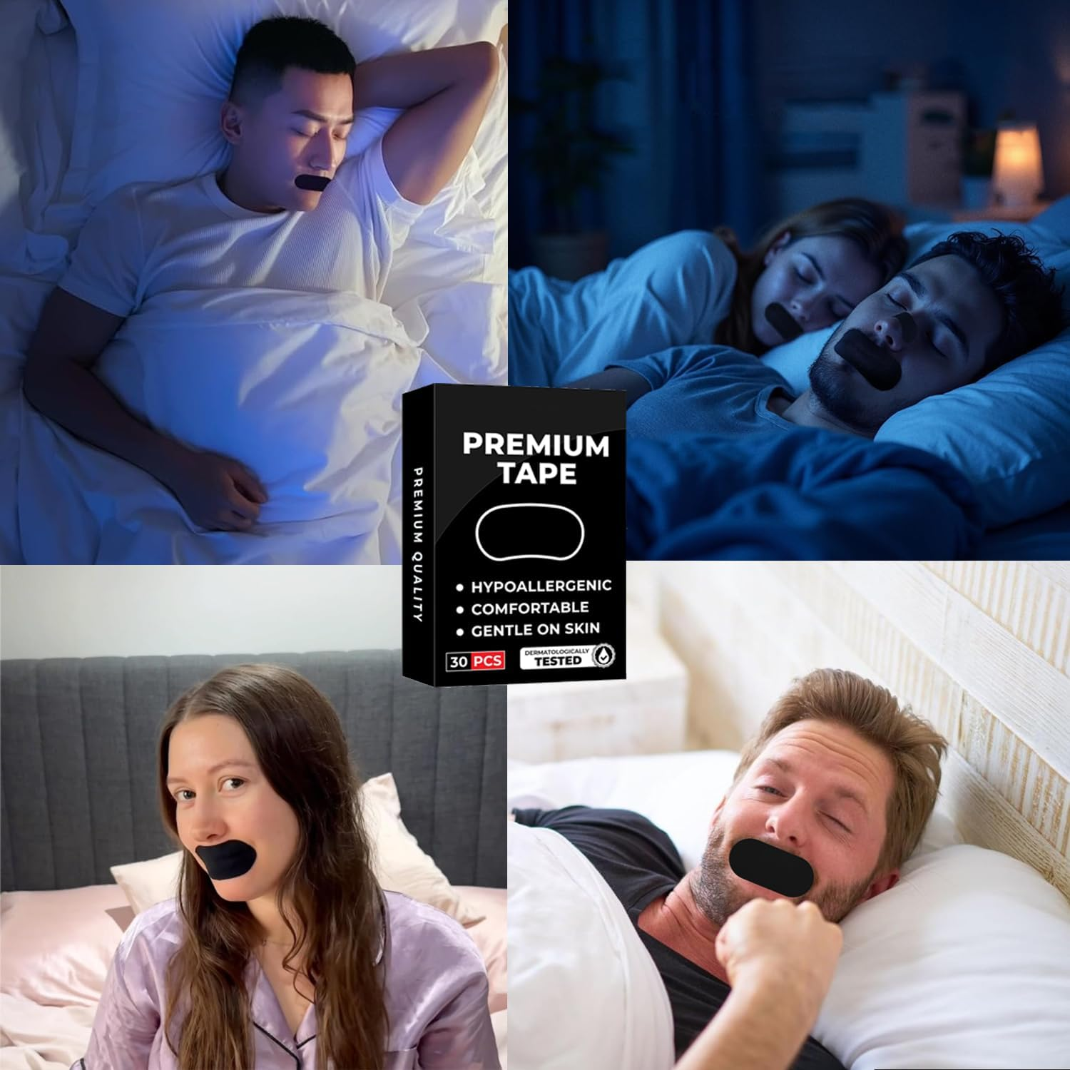 Mouth Tape for Sleeping,30 Pack Mouth Tape for Sleeping Specially Designed for Lip Contact,Prevent Mouth Breathing and Enhance Nasal Airflow,Improve Sleep Quality Snoring Aids for Men & Women - Black image number 3