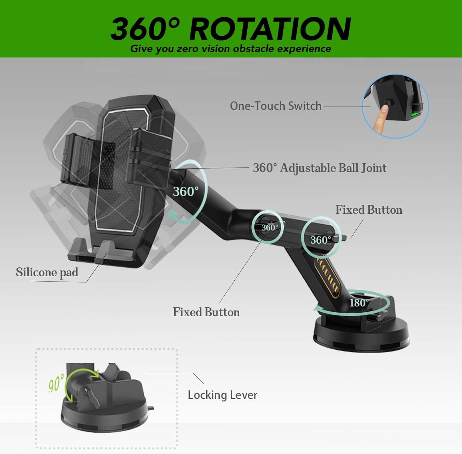 MAEZOE Truck Phone Holder Mount, Heavy Duty Car Phone Holder, Dashboard Windshield Phone Holder 16.9 Inch Long Arm, Widened Suction Cup Compatible with Pickup Truck, Commercial Truck