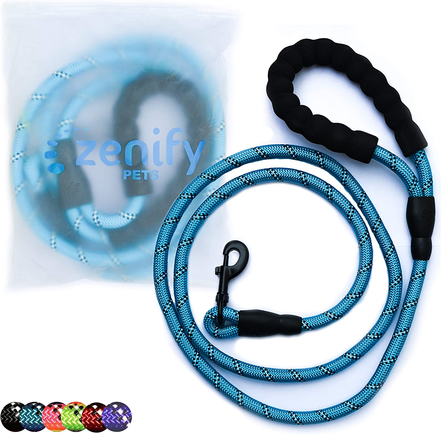 Zenify Pets Dog Lead - Durable Strong Chew Resistant Slip Lead Nylon Rope Padded Handle Mountain Climbing Harness Pet Puppy Training Slipknot Leash for Walking [1.2Cm Thick 183Cm Long] (Blue 6Ft)&hellip; image number 6