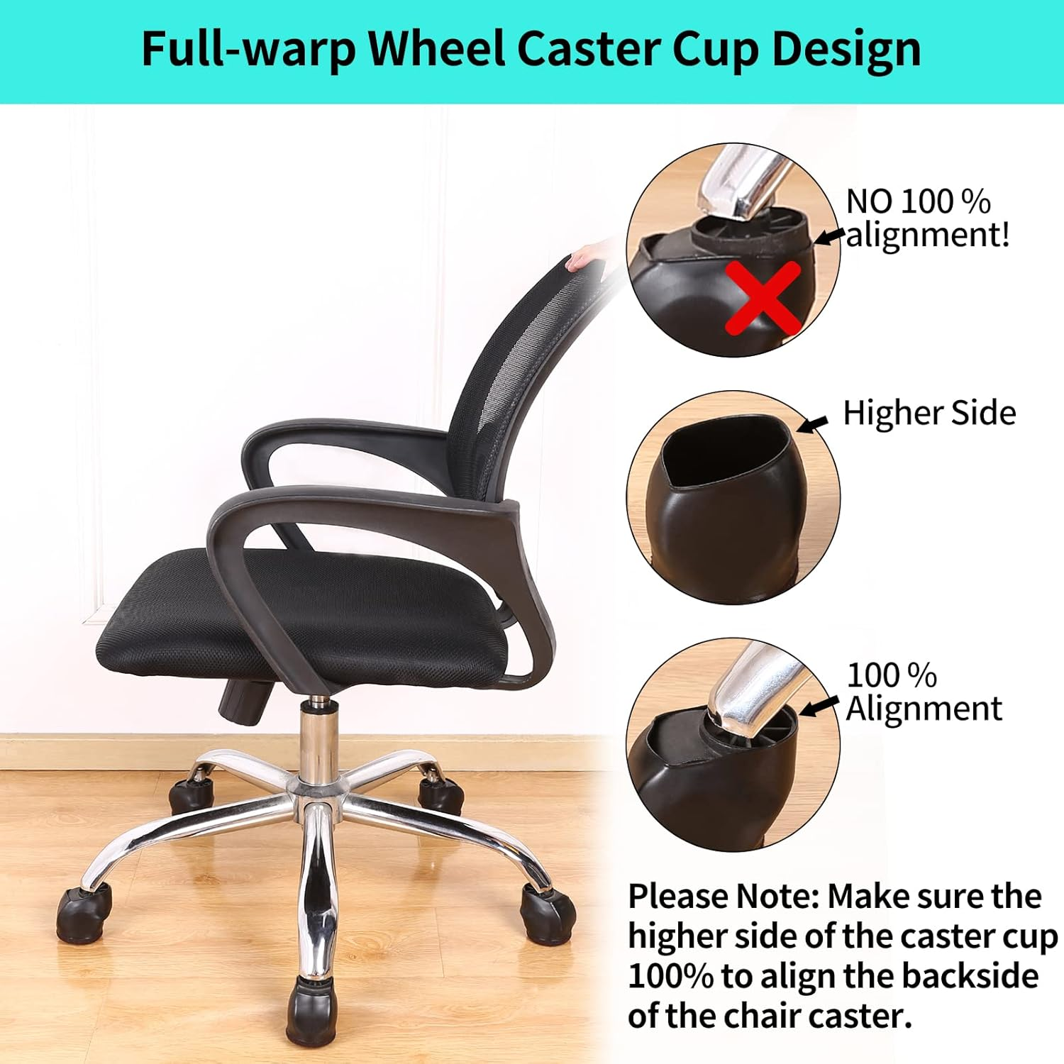 10PCS Wheel Stoppers for Rolling Furniture Feet Floor Protectors, 2 Inch Office Chair Wheel Stopper, Felt Furniture Caster Cups for Hardwood Floors, Anti-Scratch, Stop Chair from Rolling, Black image number 2