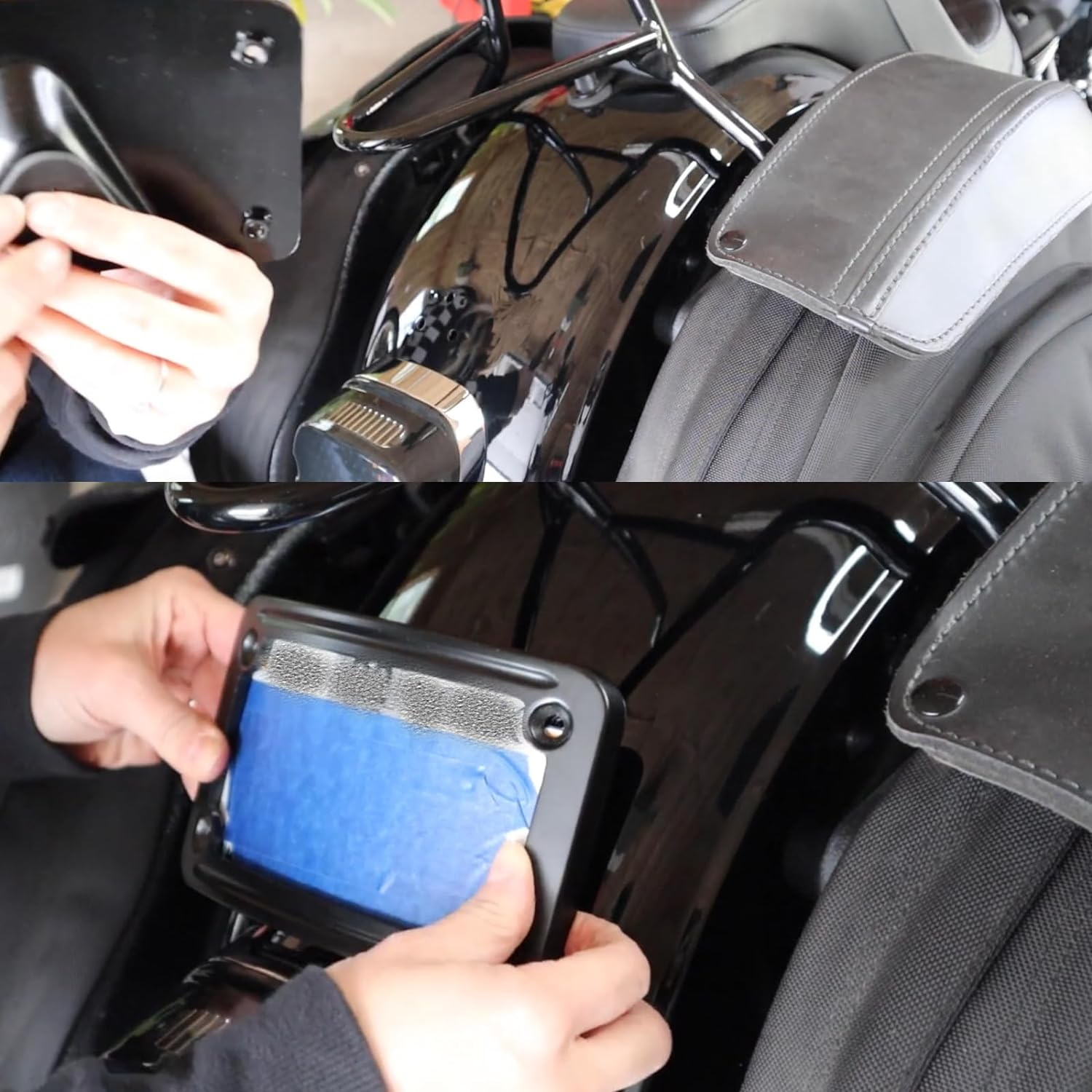 3148 Curved Laydown License Plate Mount with Frame Compatible with Harley Davidson 3 Hole Mount (Black) image number 4