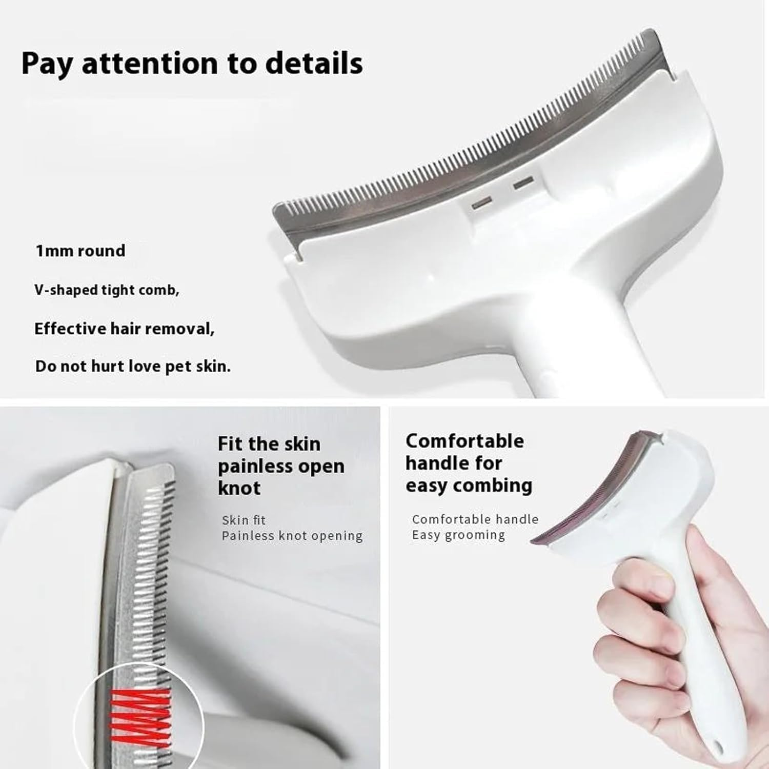 V-Tooth Deshedding Comb for Dogs and Cats, Pet Grooming Brush with Tight V-Shaped Teeth, Hair Removal Tool for Shedding Control, Ergonomic Handle for Short and Long Hair (Blue+Trumpet) - Blue+Large image number 3