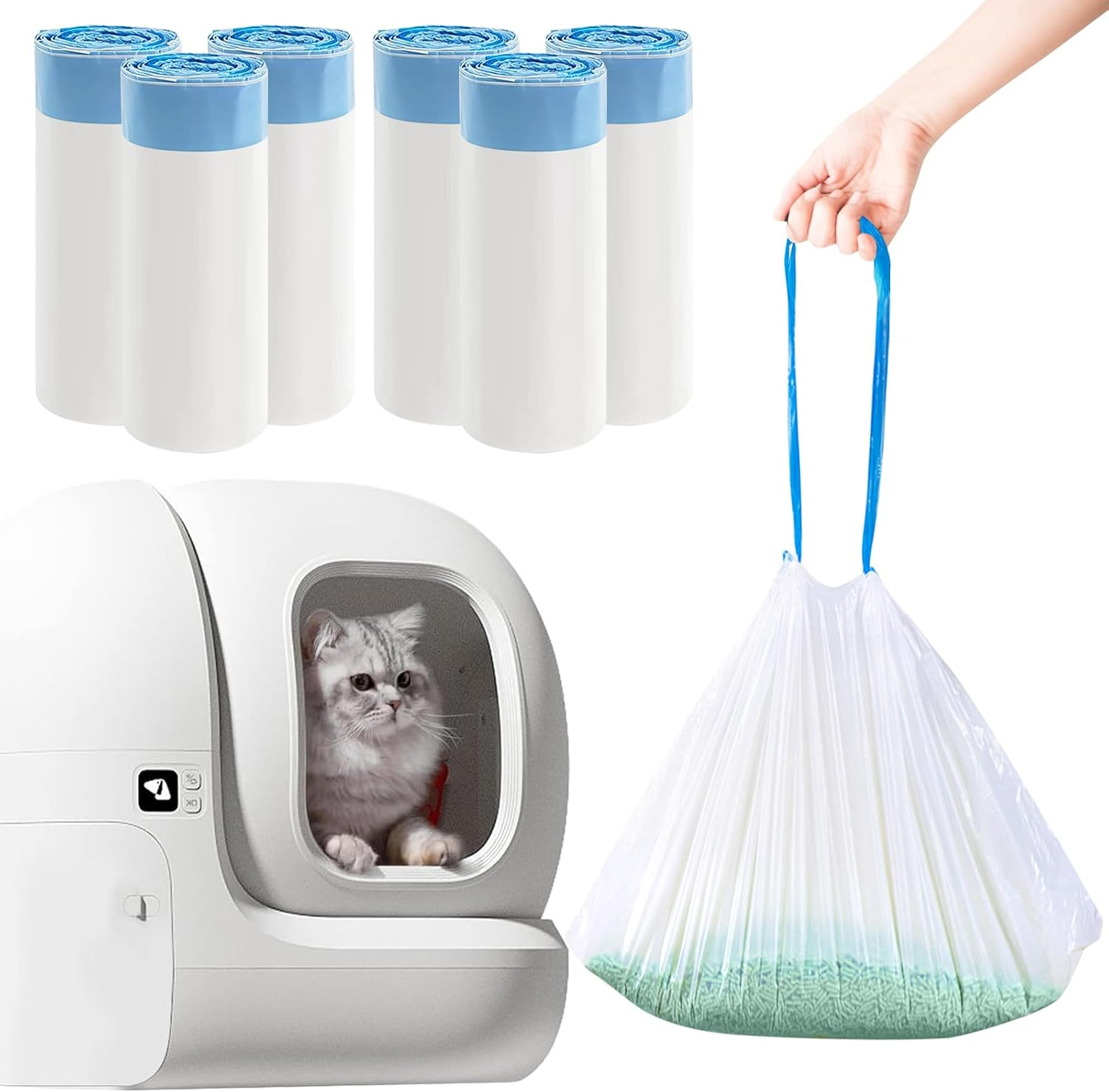 120Pcs PURA X/MAX Self-Cleaning Litter Box Liner Bags,Waste Bags for Purax Puramax,Drawstring Heavy Duty Cat Litter Waste Receptacles Bags image number 1