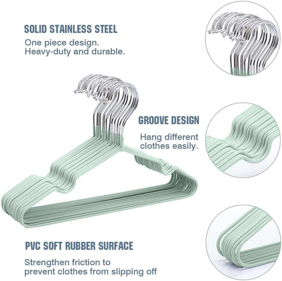 Vivva Non Slip Kids Hangers Not Plastic, [10 Pack] Baby Hangers Stainless Steel Children Cloth Durable for Closet,Perfect Infant Toddler Hanger(Green) - Blue image number 3