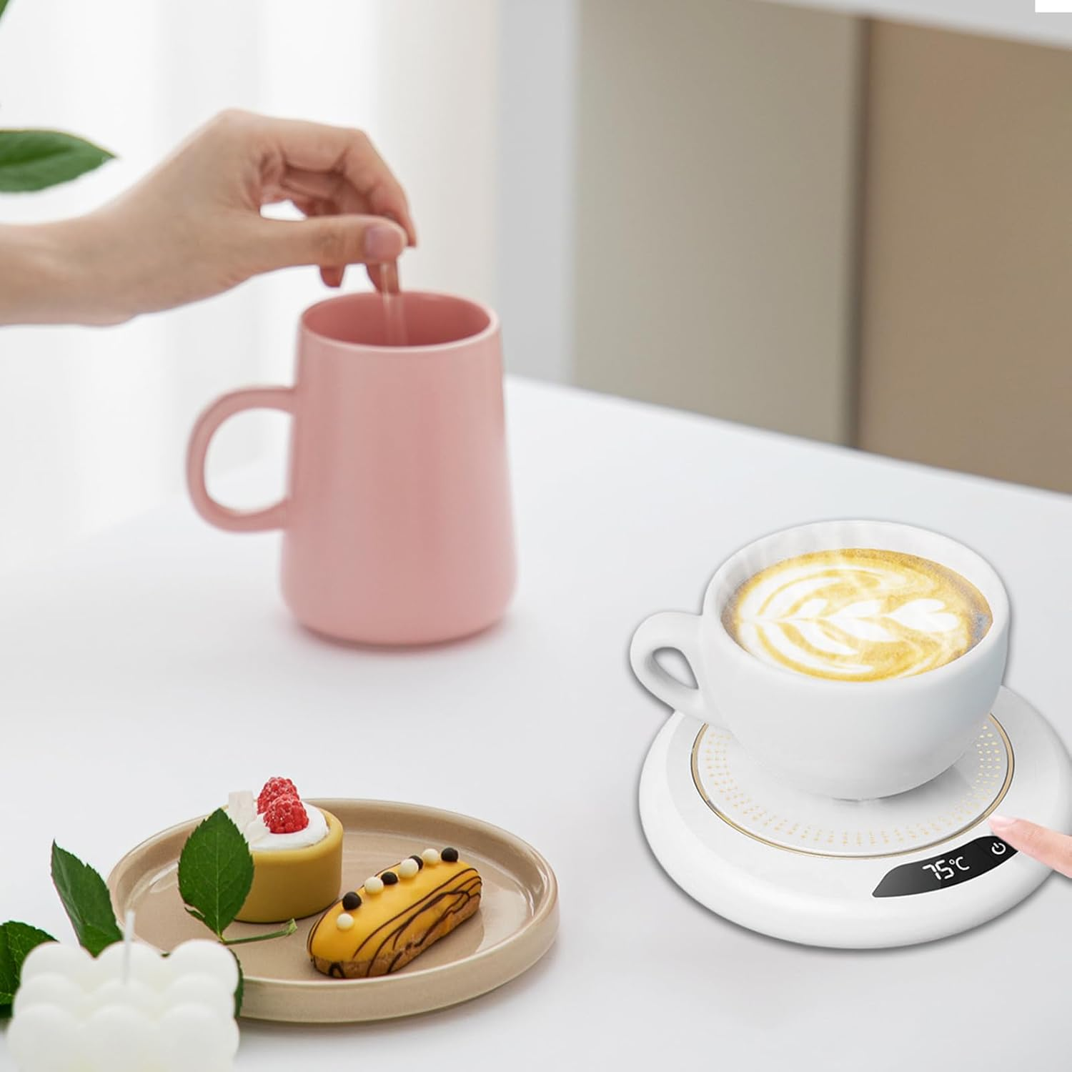 Coffee Mug Warmer - 3 Levels Temperature Coffee Heater 20W,Electric Adjustable Heat Pad for Candle Tea Milk Drink Table Dining Room Bar Housewarming - Green image number 3