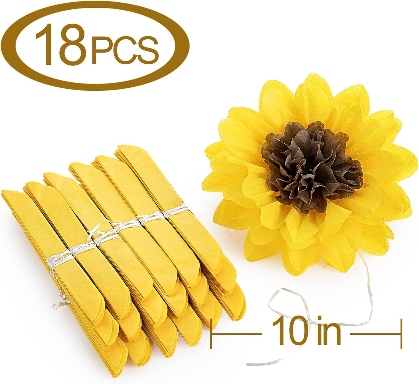 MISU Sunflowers Party Decorations Yellow Tissue Pom Poms Paper Flowers for Classroom Baby Shower Wedding Birthday Party Backdrop Home Decoration, 10 Inch, Pack of 18 image number 3