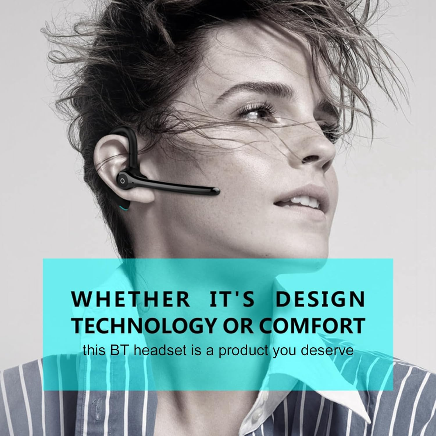 Daseeme F910 BT 5.0 Earpiece Business Headset Dual-Mic Earphones Noise Cancelling Headphone Hands- Earphone for Business/Work/Driving/Office image number 6