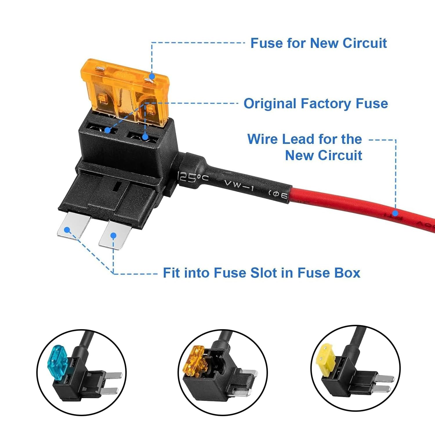 Lxcshljx 8 Pcs 12V Car Add-A-Circuit Fuse Tap, 4 Types Car Fuse Tap Kit, Standard Mini Micro2 and Low Profile Mini Fuse Taps, ATO ATC ATM APM Fuse Holder with Tap Adapter for Cars Trucks Boats image number 2