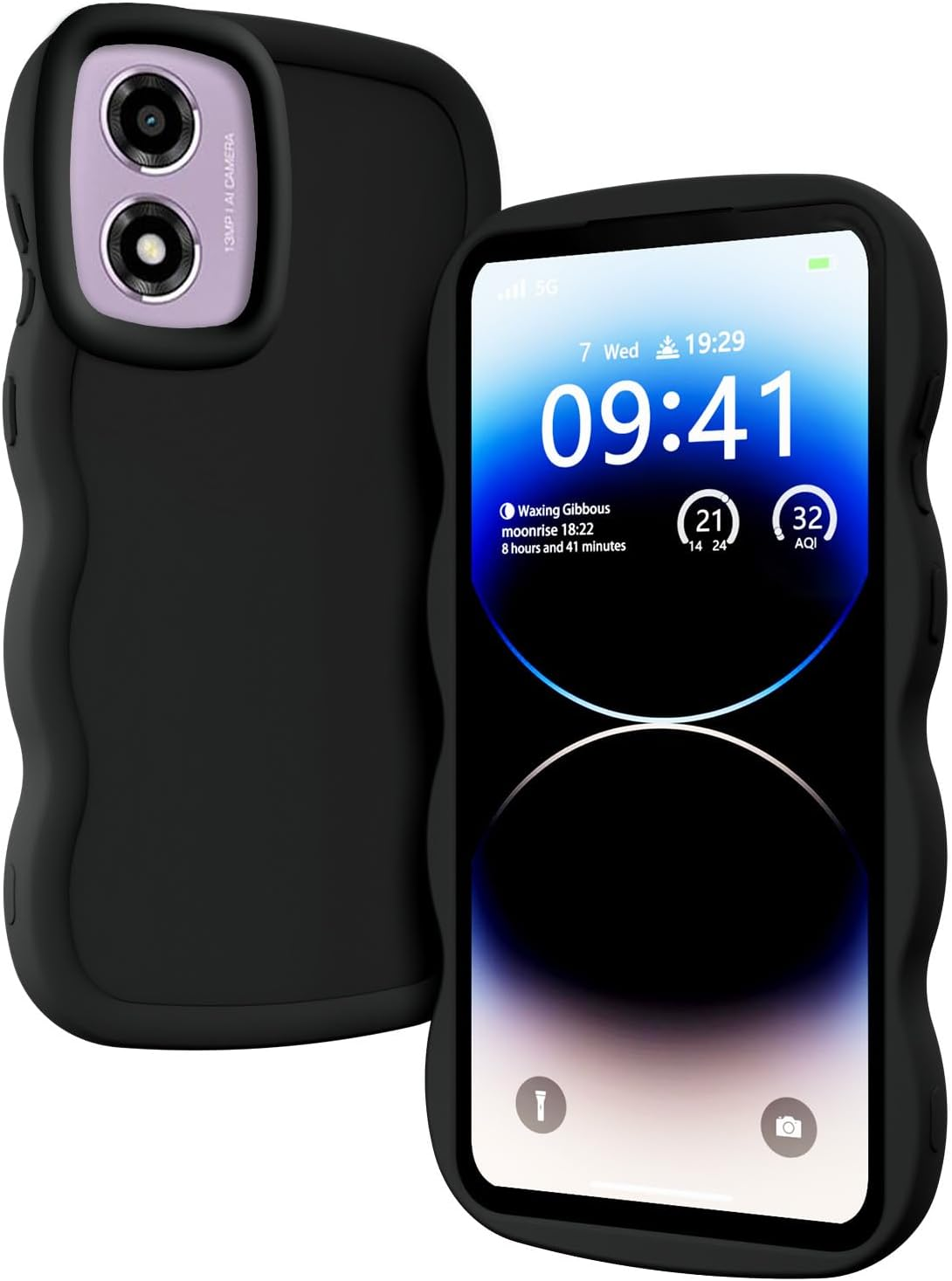 XINYEXIN Liquid Silicone Case for Motorola Moto E14 / Moto G24 / Moto G04, Wave Frame Curly Shape Cute Protective Case Soft Shockproof Bumper Cover - Pink