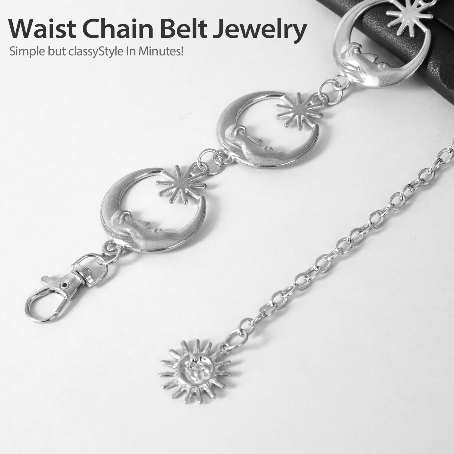 FIORETTO Chain Belt for Women Metal Waist Chain Fashion Multilayer Chain Belts for Dress, Silver, One Size image number 1