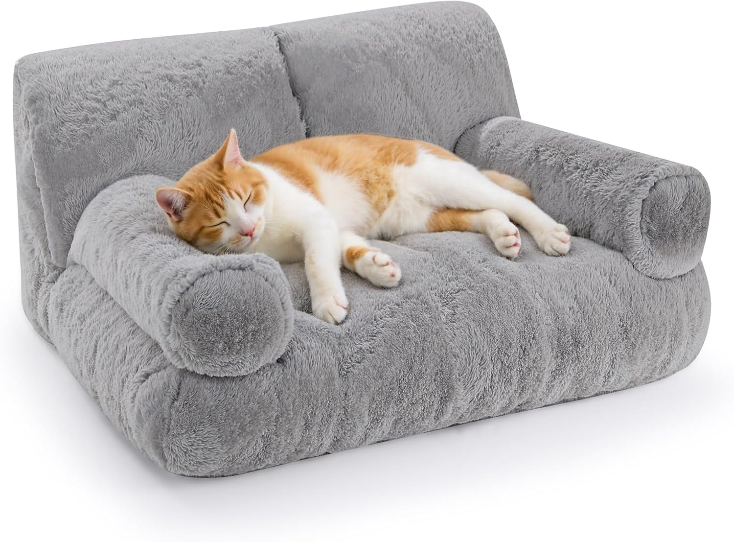 Gimars Upgrade Large Cat Bed for Indoor-Added 10% More Stuff Sponge, Orthopedic Cat Couch Beds with Bolstered Edges, Fluffy Washable with Removable Cover, anti Slip Base, Tea Milk Color