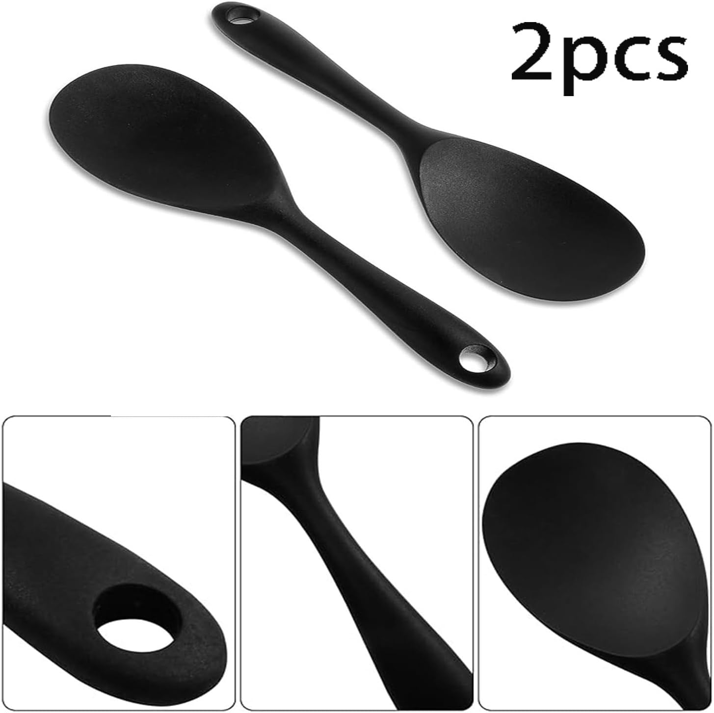 2 Pack Silicone Rice Spoons, Non Stick Heat Resistant Silicone Rice Spoons for Rice Cookers (Black) image number 4