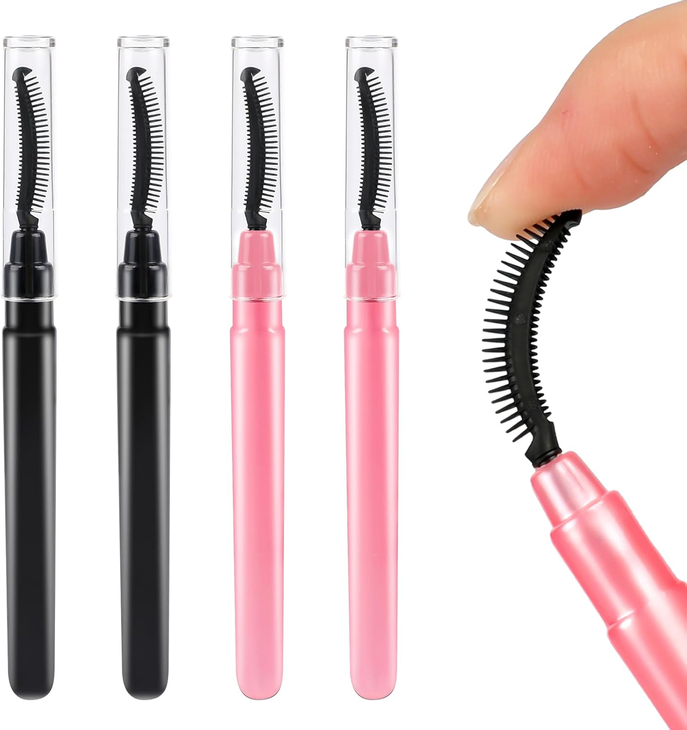 4 Pcs Silicone Eyelash Separator Tool Lash Wand Brush Eyebrow Spoolie Brush Eyelashes Definer with Lid Lash Separating Comb (Pink, Black)