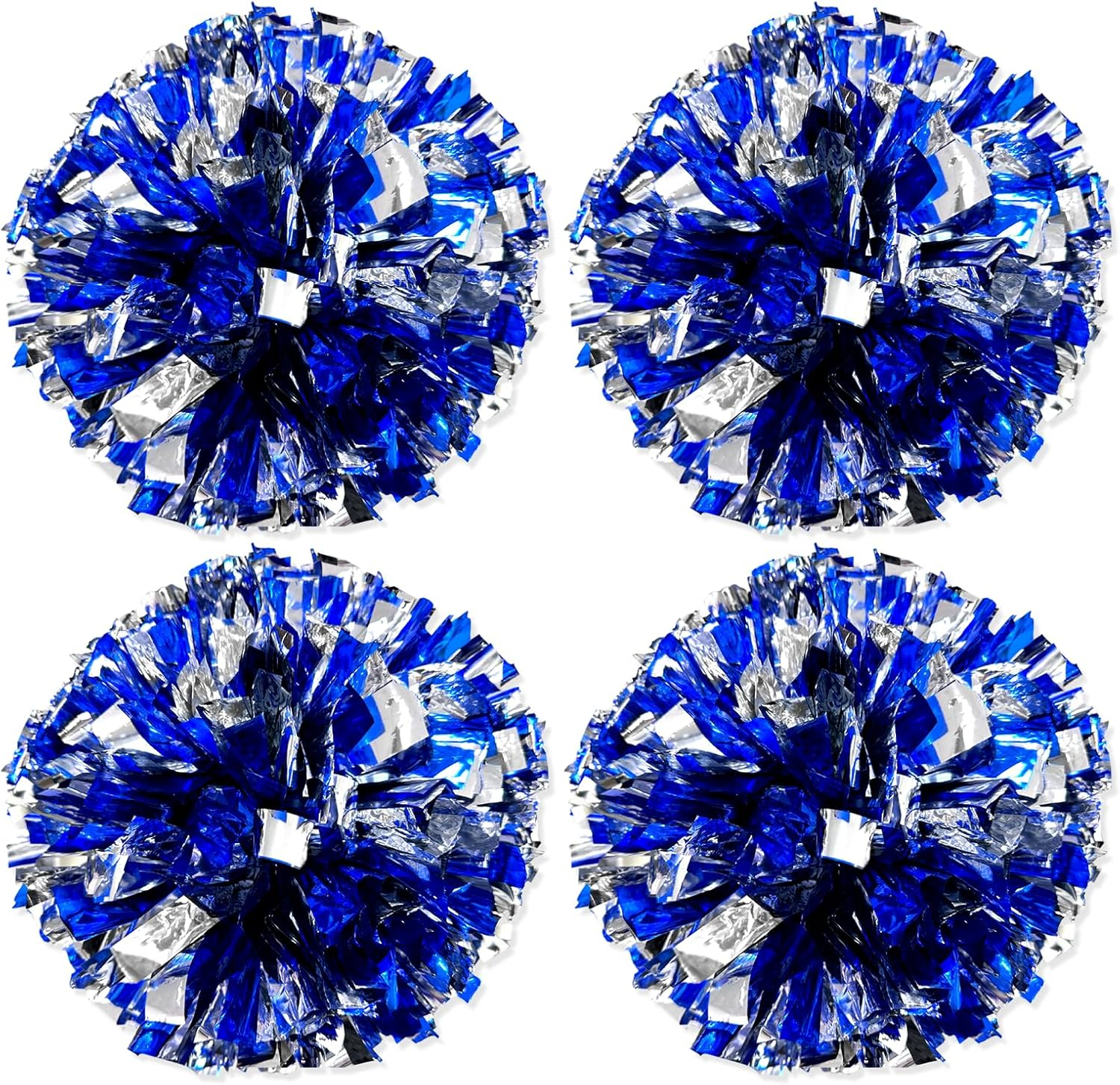 TEAONE Cheer Balls, 4 PCS Cheerleading Pom Pom for for Team Sport, Dance Cheering (Blue, Silver) image number 1