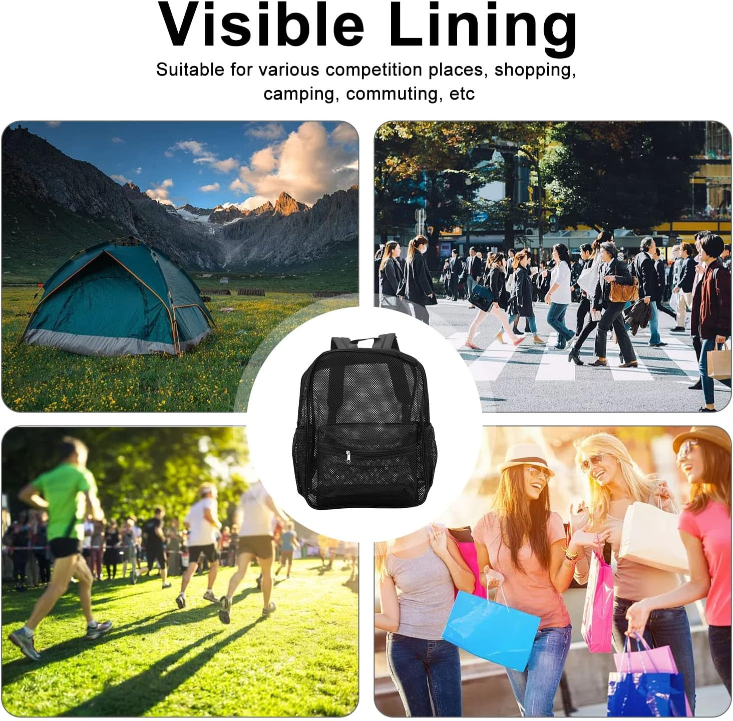 Mesh Backpack, Heavy Duty Large Capacity Mesh School Bag, Washable See through Backpack for Swimming Beach Sports - Gray image number 4