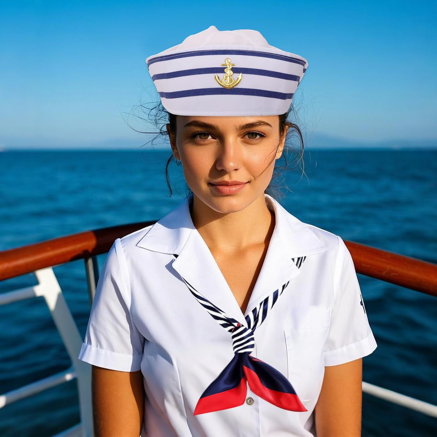 Yacht Captain Hat Sailor Hat and Scarf Set Navy Rock Costume Sailor Hat Boat Cap for Men Captains Women Dressing up Party image number 5