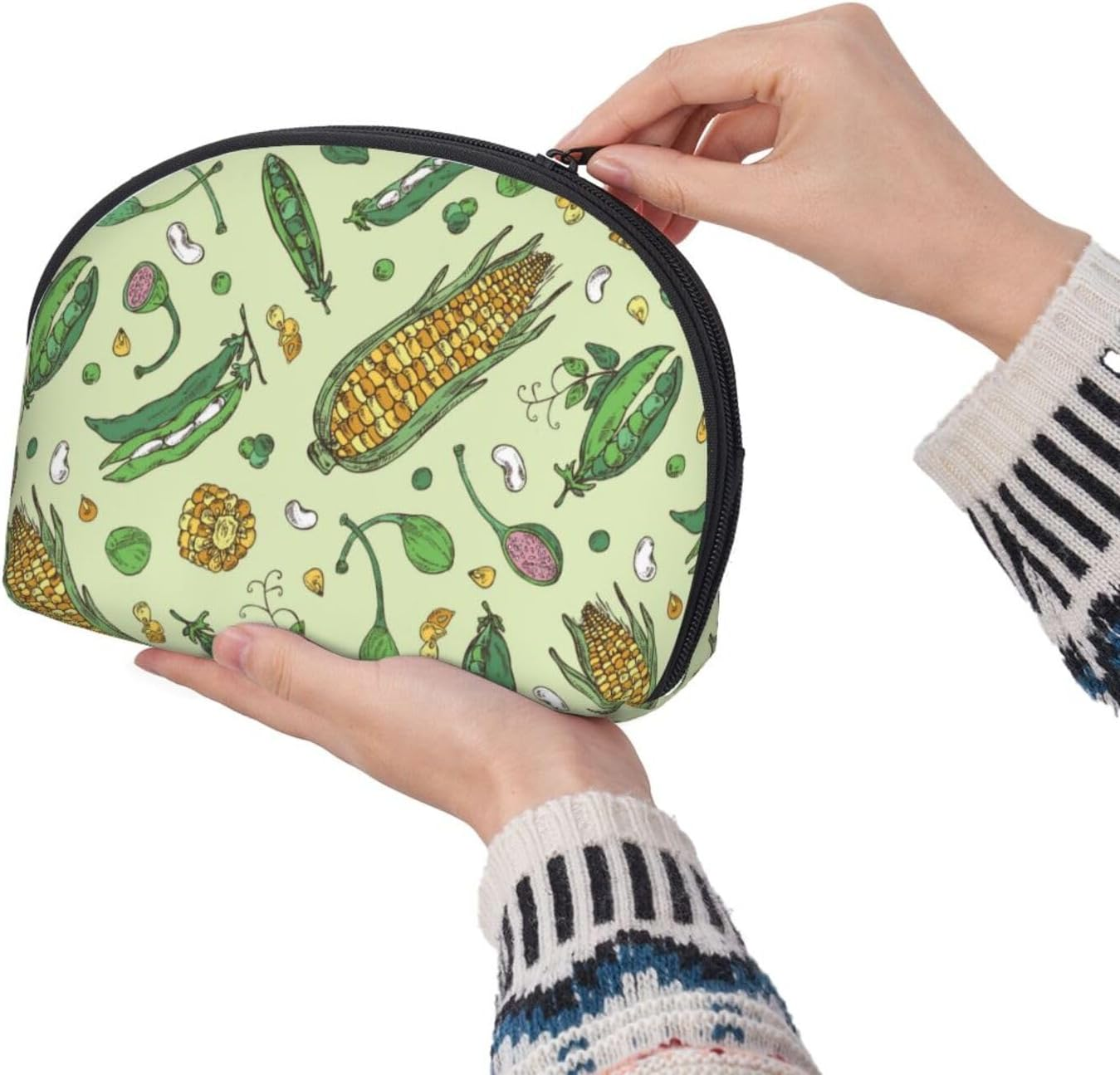 Cozimangoe Coin Pouch Makeup Bags Set, 2 Piece Shell Shape Cosmetic Bag with Pockets for Daily Travel Handbag Lipstick Keys Toiletry, Personalized Corn Peas Pod Beans Pod Caper