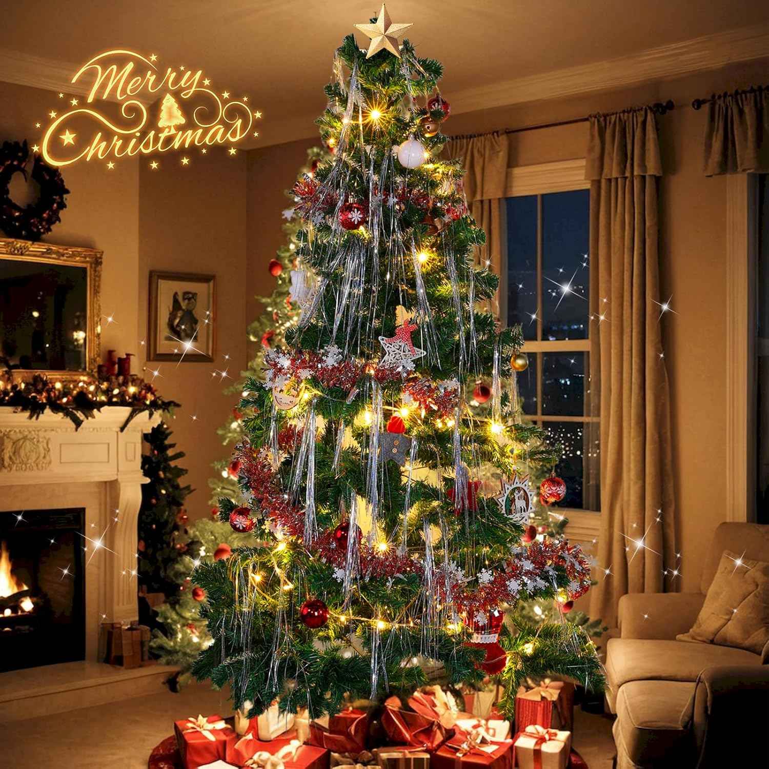 Icicles Tinsel - 5000 Strands 19" Icicle Tinsel Strands for Christmas Tree- Shiny Foil Fringes Tinsel Christmas Tree Decorations for Xmas Tree Holiday Decor Birthday Wedding Party Supplies, Iridescent