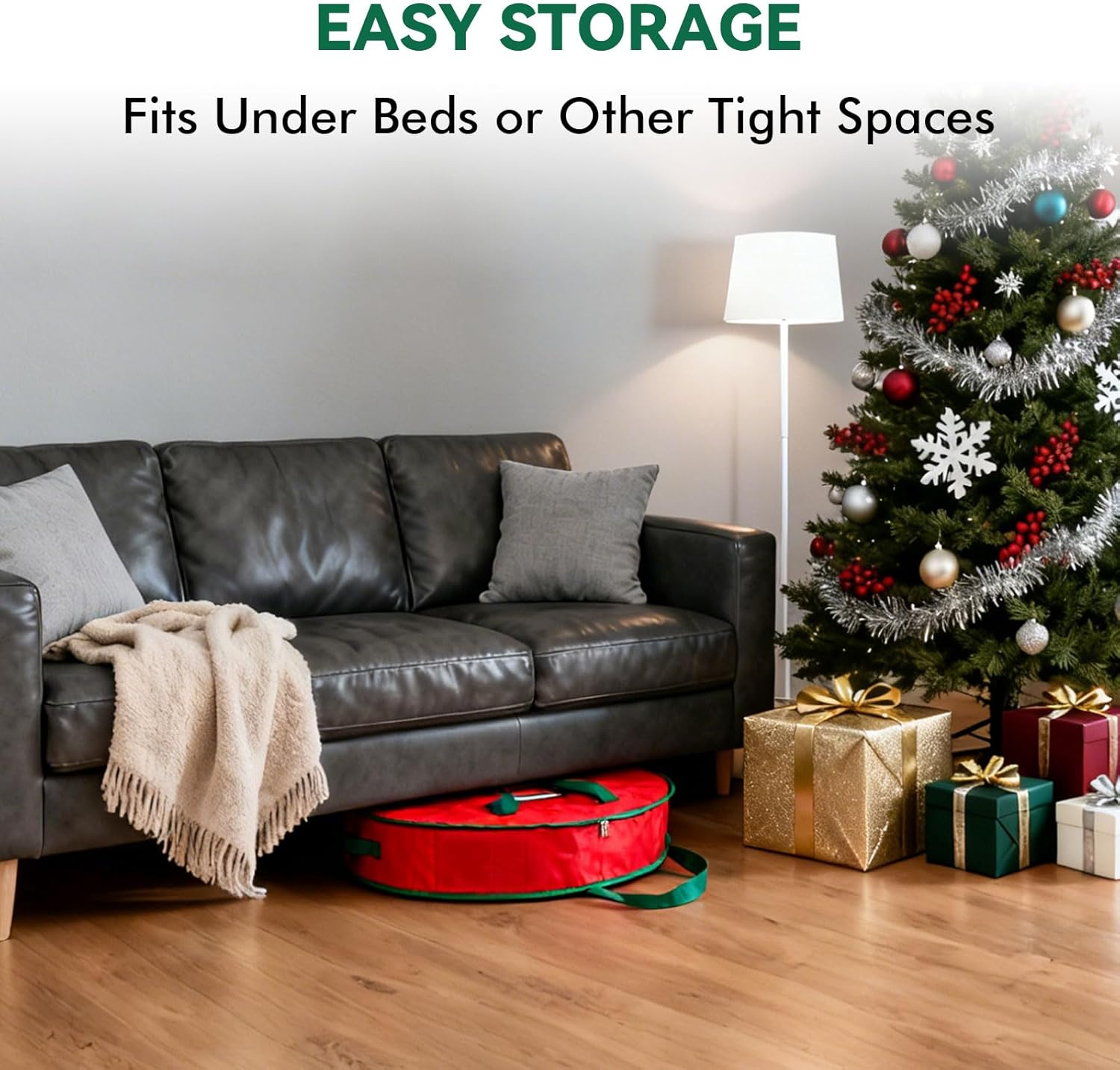 24 Inch Christmas Wreath Storage Bag Garland Wreaths Container &ndash; Waterproof Red Holder with Handles & Label Slot &ndash; Decorative Wreath Storage Container for Seasonal Decoration Storage, 61 X 61 X 18Cm image number 1