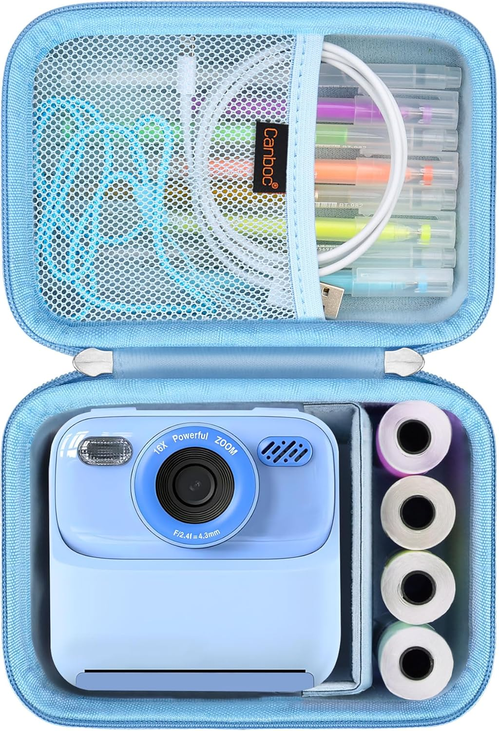 Canboc Kids Camera Case for Mgaolo/Omebel/Zoney/Weefun/Phnixgam/Seckton Instant Print Camera, Children Digital Camera Bag Fit Print Paper, Colorful Pen, USB Cable, Purple (Case Only)