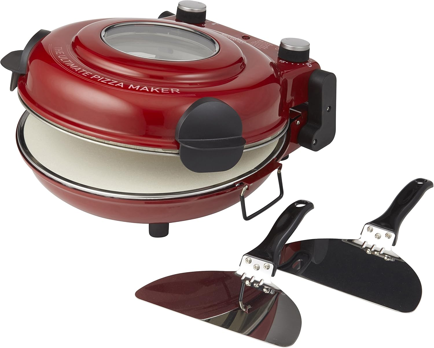 Masterpro the Ultimate Pizza Maker and Oven with Window |Cooks Stone Oven Pizza in 5 Minutes |Heats to 400&deg;C |1200W Motor |2 Lifting Paddles and Ceramic Baking Stone Included |Red image number 3