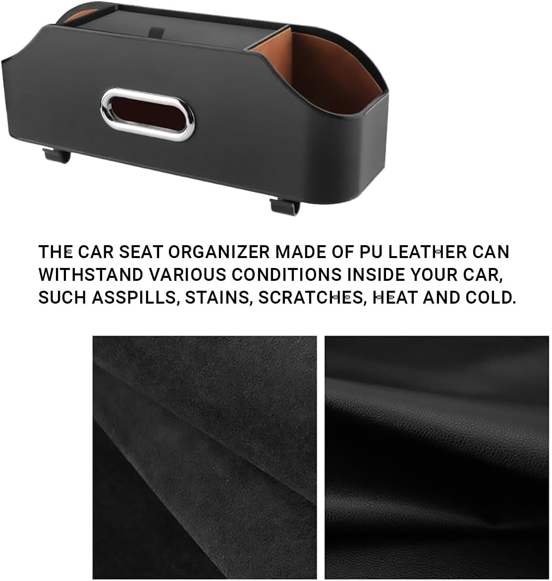 AIMALL Car Backseat Leather Storage Organizer Box with Cup Holder, Adjustable Hanging Seat Back Pocket for SUV Sedan Truck, 12.8X4.5X3.3In &ndash; Black/Beige/Brown image number 4