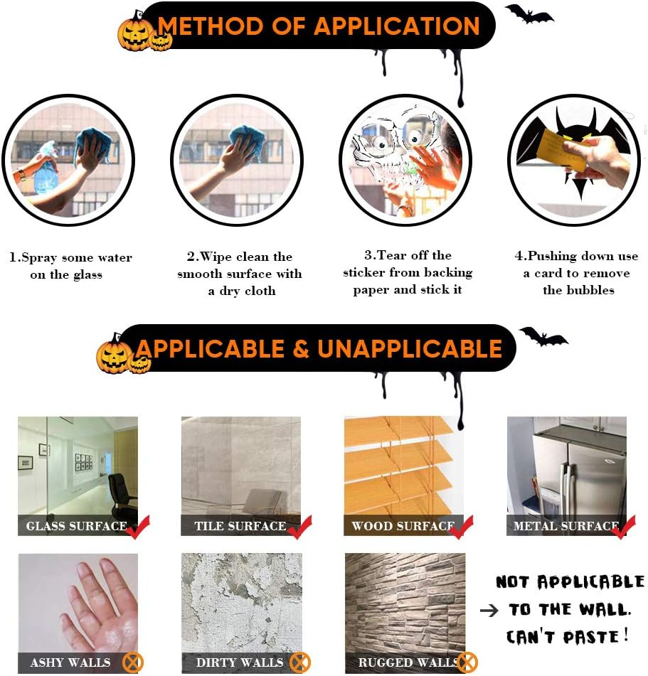 70 PCS Halloween Window Clings Halloween Window Stickers Skeleton Ghosts Bats Halloween Decorations for Windows Glass Walls Halloween Haunted House Party Supplies