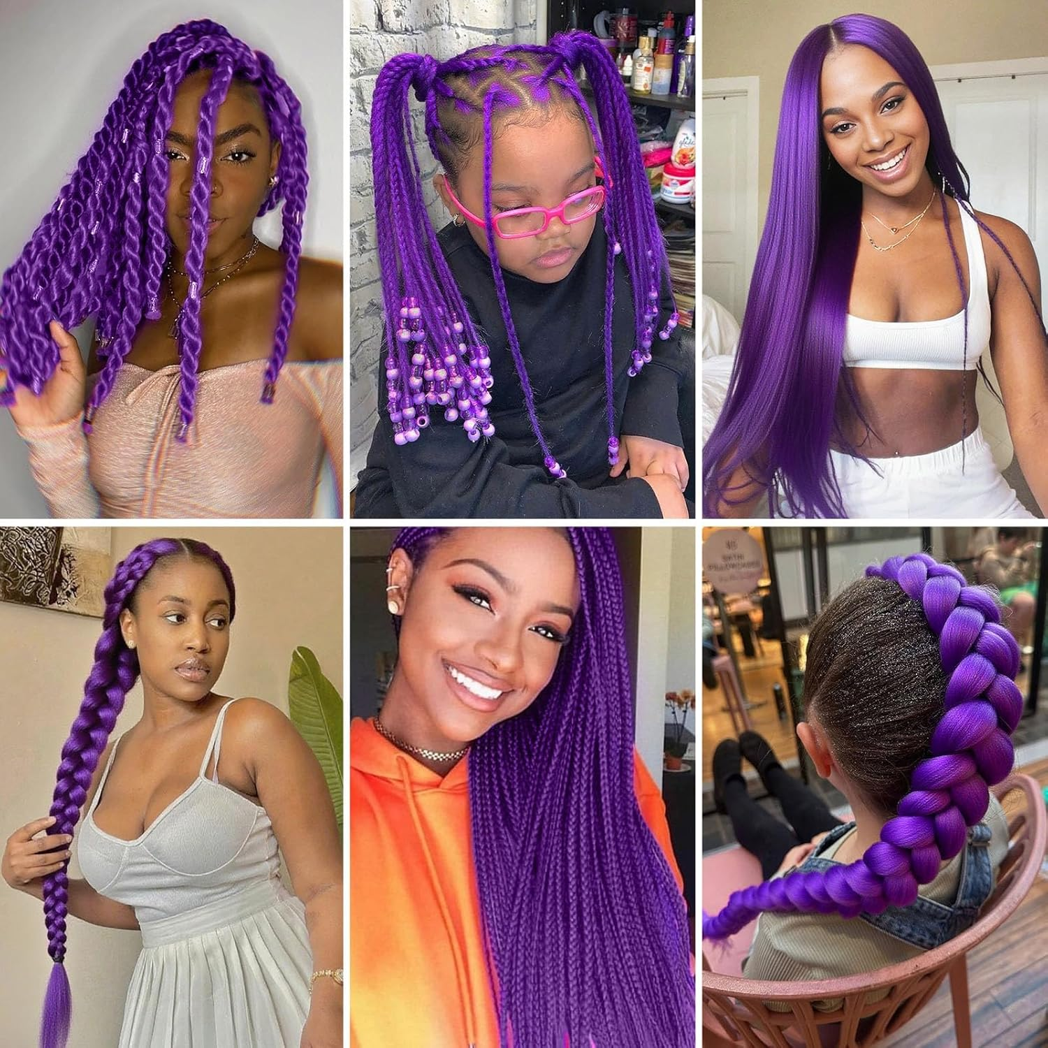 Purple Braiding Hair, 2PCS Purple Hair Extensions for Braiding, 26 Inch Anime Character Cosplay Wig Purples Hair Braids Pre Stretched, Fancy Dress Wig Costume Accessories, for Kids & Adults image number 4
