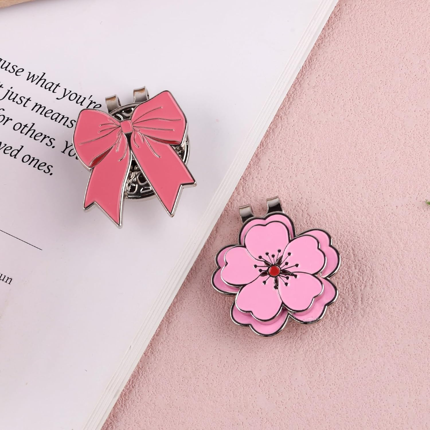 2Pcs Magnetic Golf Hat Clip Set, Pink Magnetic Golf Ball Marker Hat Clip Ball Marker Accessories for Men Women Golfer(Bow & Flower Style) image number 6