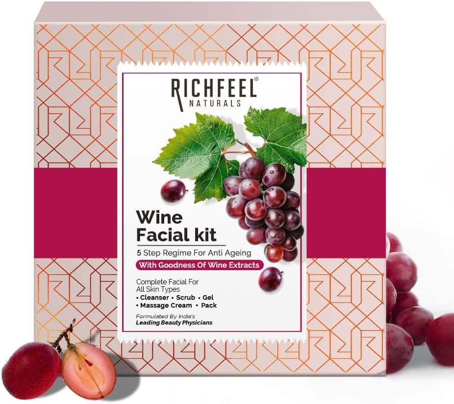 Richfeel Wine Facial Kit for Glowing Skin, Removes Wrinkle, Dark Spots, Reduces & Hyperpigmentation | 30 G image number 5