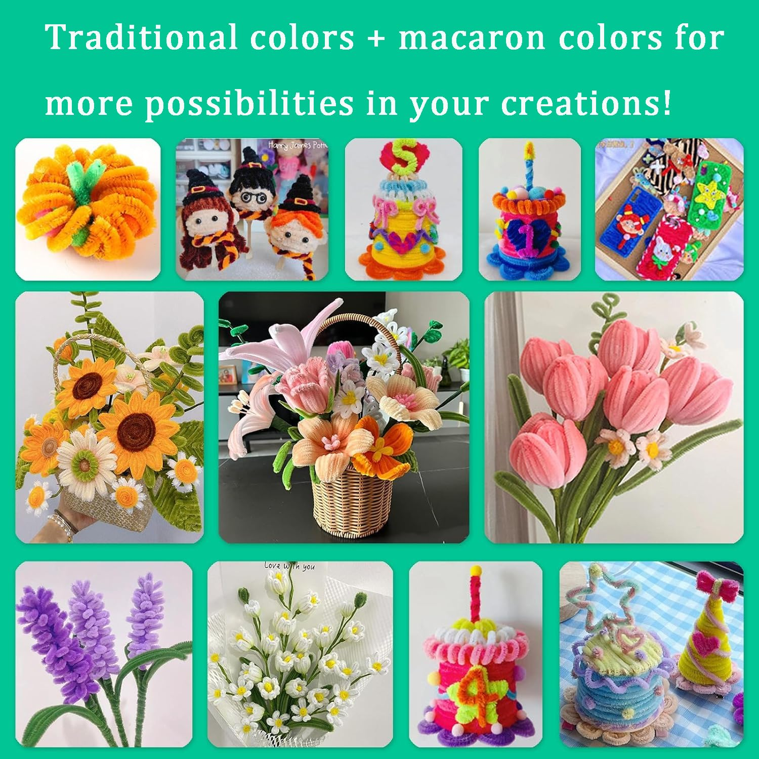 300Pcs Pipe Cleaners, 27Colors Chenille Stems, Pipecleaner for Crafts, 100 Wiggle Eyes Self-Adhesive, Pipe Cleaner Crafts, Art and Craft image number 2