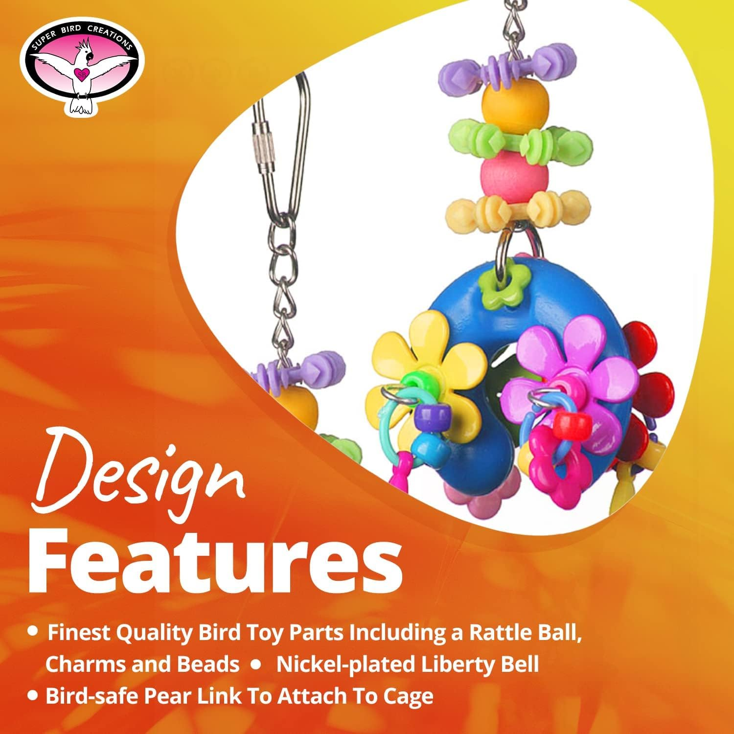 Super Bird SB1085 Flower Power Bird Toy, Small/Medium Bird Size, 7" X 2.5" X 2" image number 6