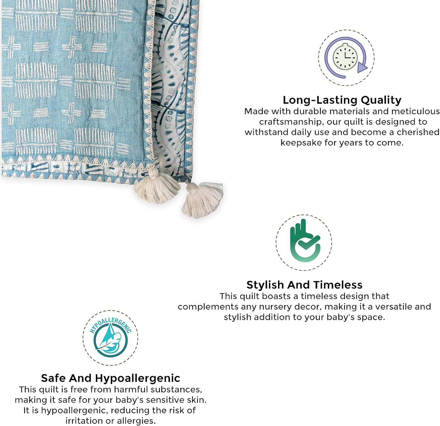 Crane Baby Blanket, 36&rdquo; X 36&rdquo;, Soft Cotton Quilted Nursery Blanket for Boys and Girls, Blue