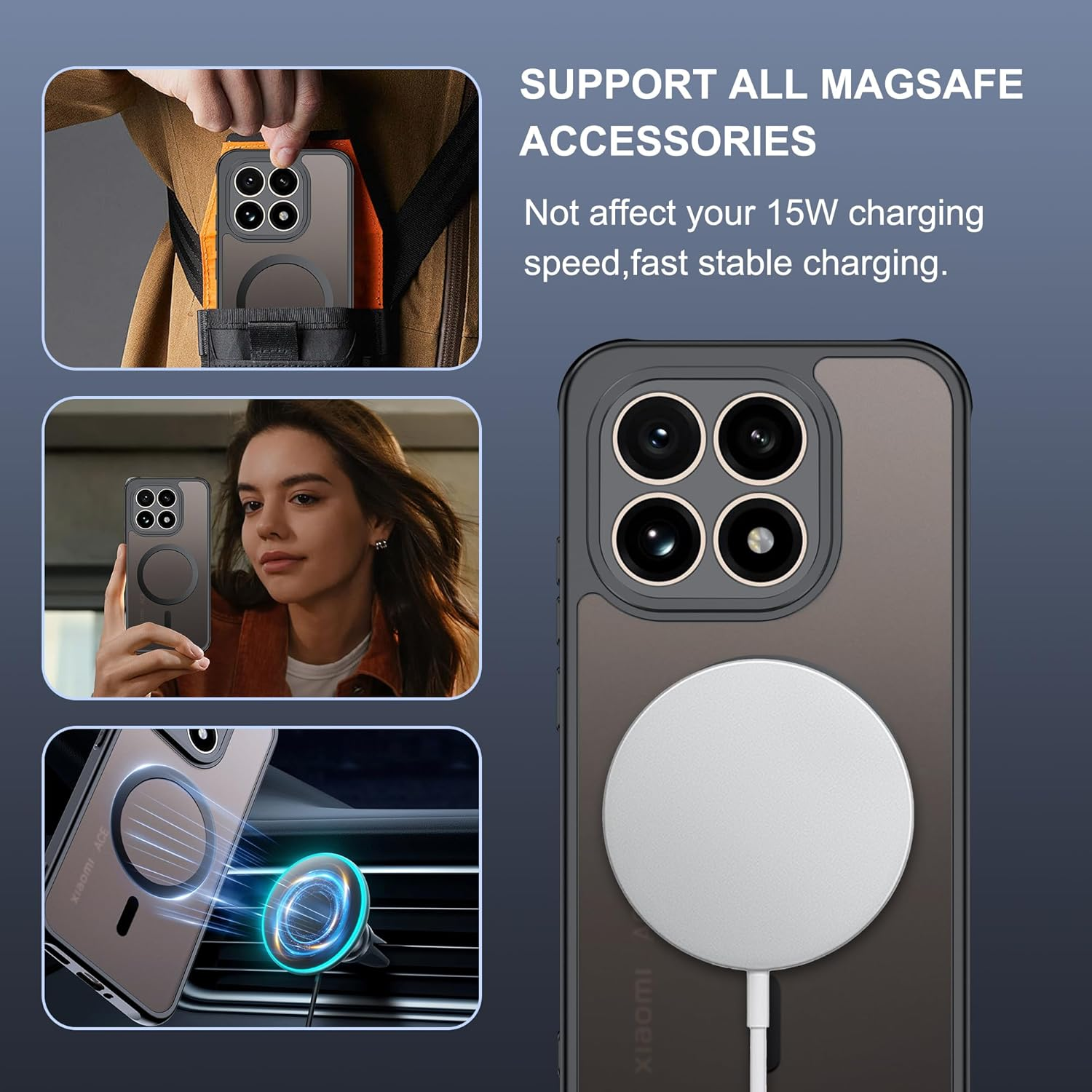 Effcotuo Magnetic Case for Xiaomi Mi 15T 5G Case with Screen Protector for Tempered Glass Screen Protector [Compatible with Magsafe] Acrylic Protective Case Full Magnet Matte Mobile Phone Case image number 2