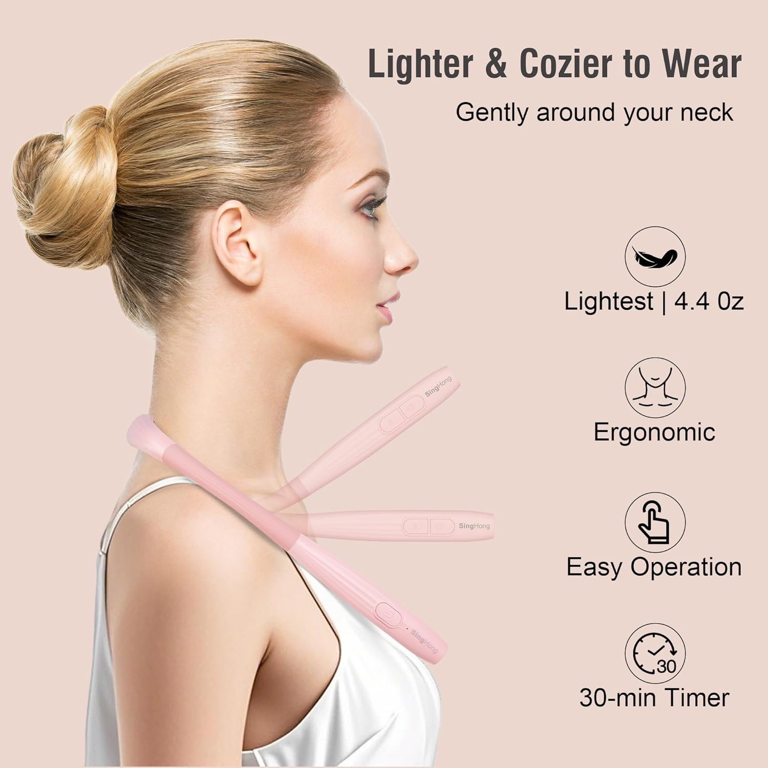 Singhong New Upgrade Neck Book Light, Elegant Style, Type-C USB Rechargeable, Lighter Weight,Each 3 Colors with 3 Brightness, 80-Hr Lasting Rechargeable Lamp,Perfect for Reading in Bed(Sakura Pink) - Chesse Yellow image number 3