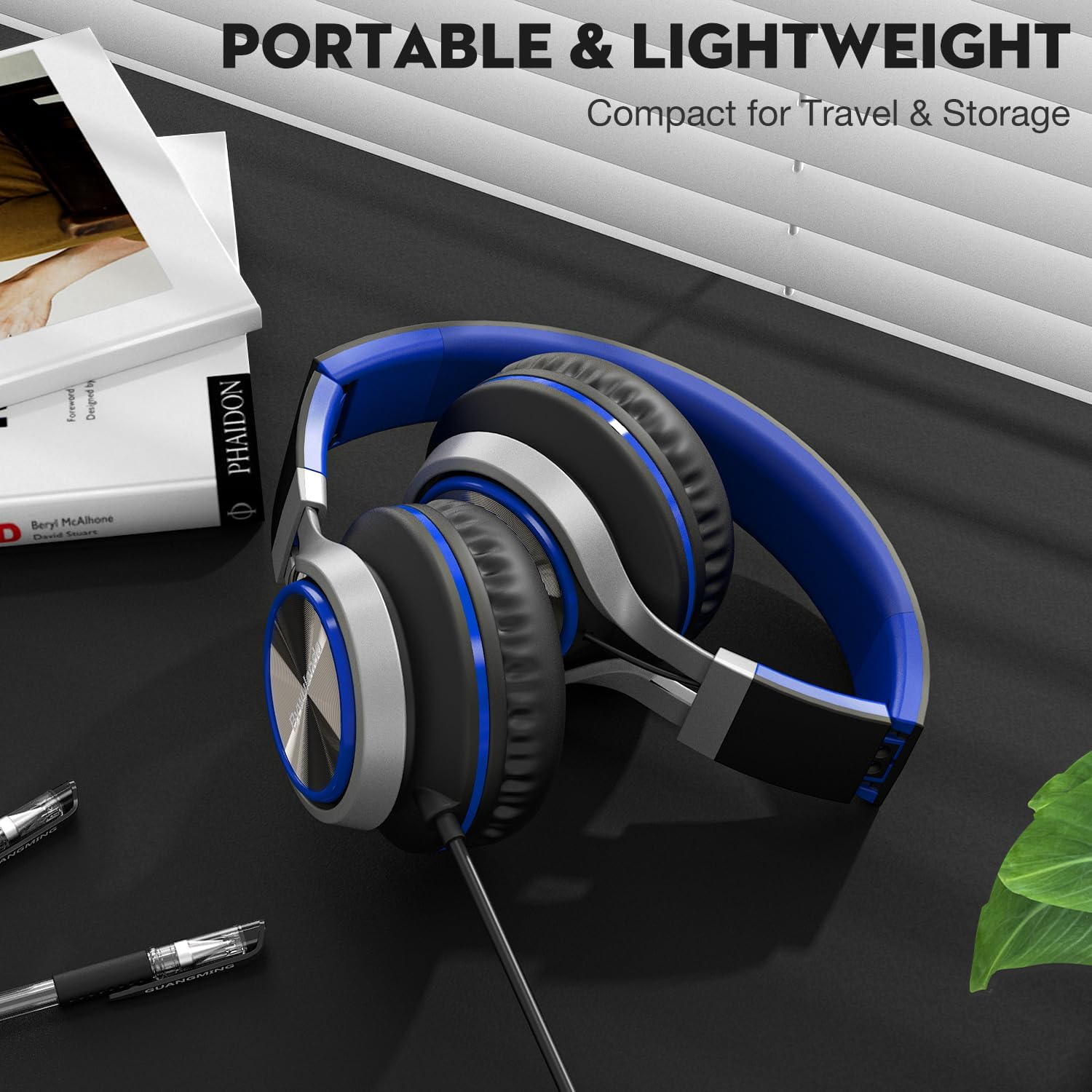 Bywulanda USB C Headphones with Mic and Volume Control, over Ear Stereo Headsets for Iphone 15 16 Pro, Wired Foldable Headphones for Smartphones Chromebook Laptop Tablets Travel (Black/Blue) image number 3