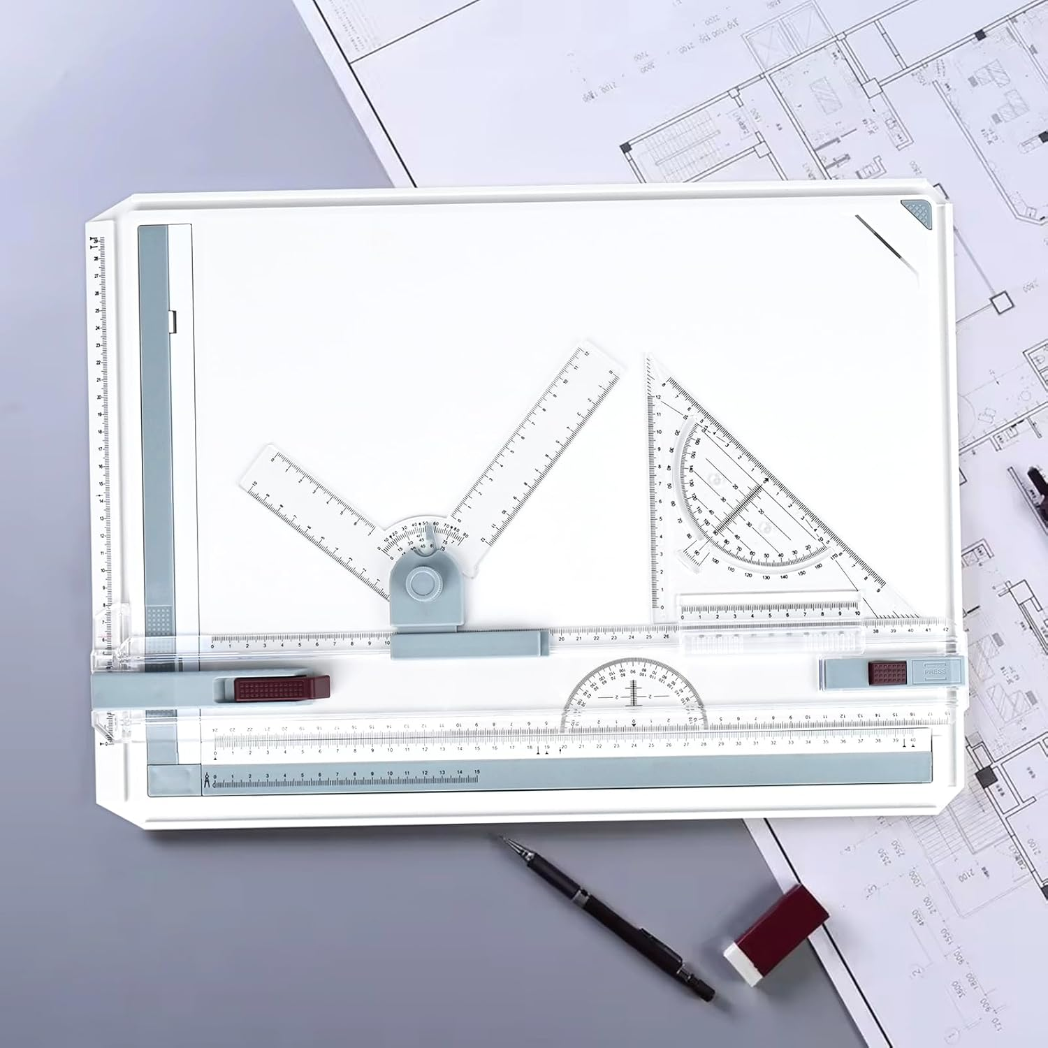 SOCROTO A3 Drafting Board Multifunctional Portable Drafting Table Graphic Architectural Sketch Portable Drafting Board with Clear Rule Parallel Motion and Angle Adjustable Measuring System image number 6