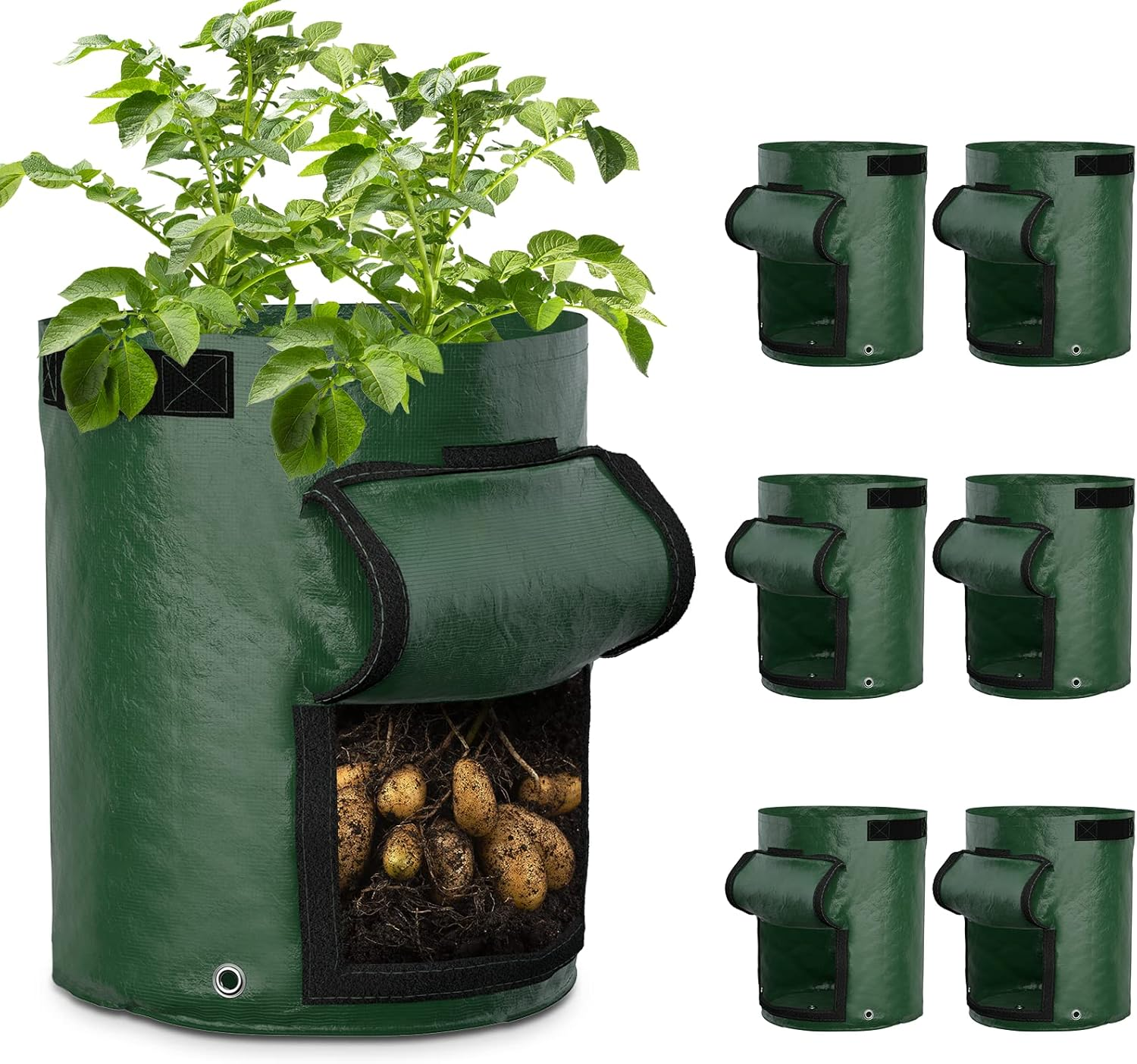 Greatbuddy 10 Gallon Potato Grow Bags 4-Pack, Thick PE Fabric Pots for Plants, Harvest Windows & Sturdy Handles, Labels Included, Green image number 4