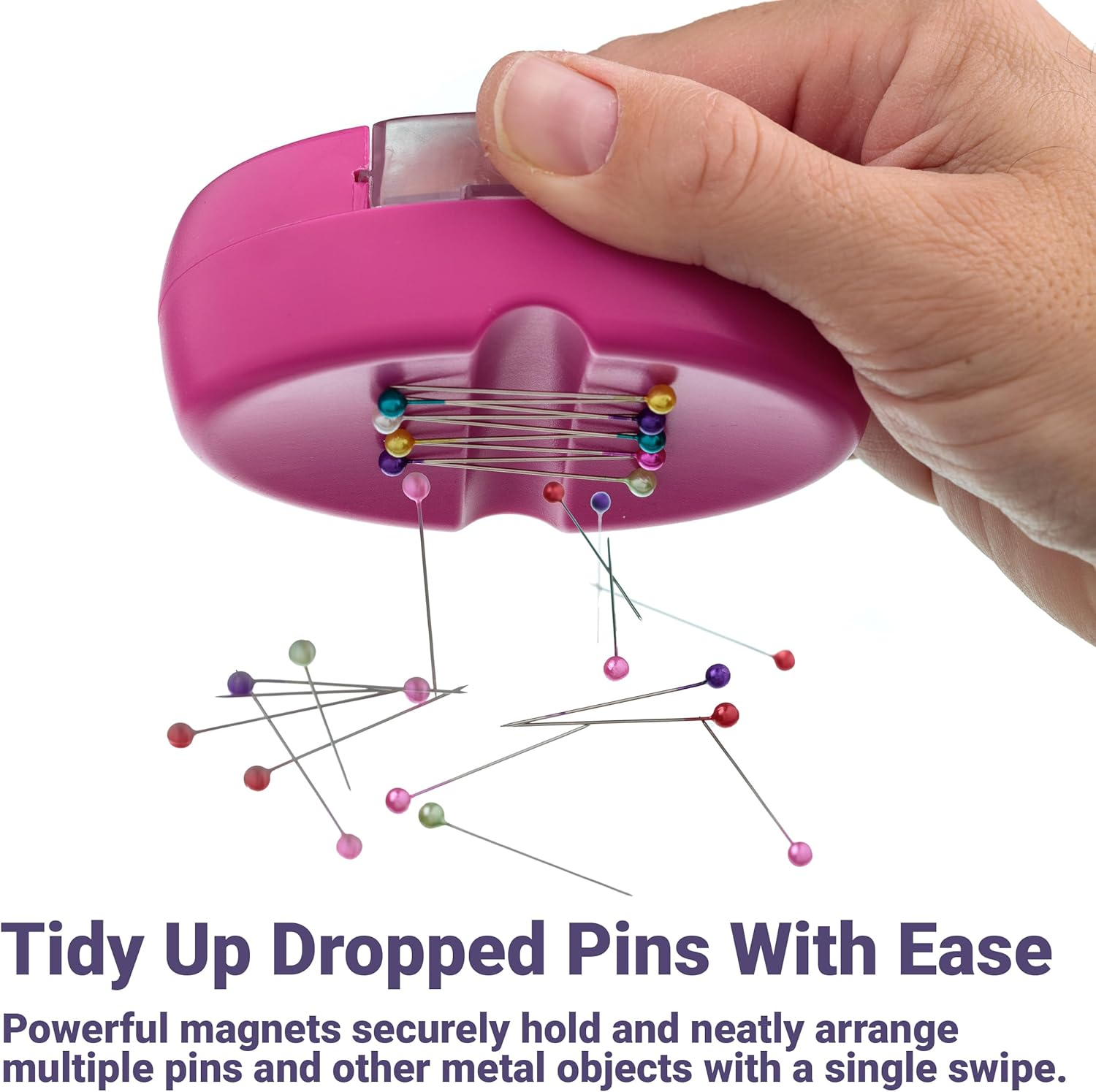 The Quilted Bear Magnetic Pin Cushion - Holder for Sewing with 25 Pearl-Headed Pins & Plastic Drawer Organizer for Bobby Pins & Sewing Supplies (Pink) - Rainbow image number 6