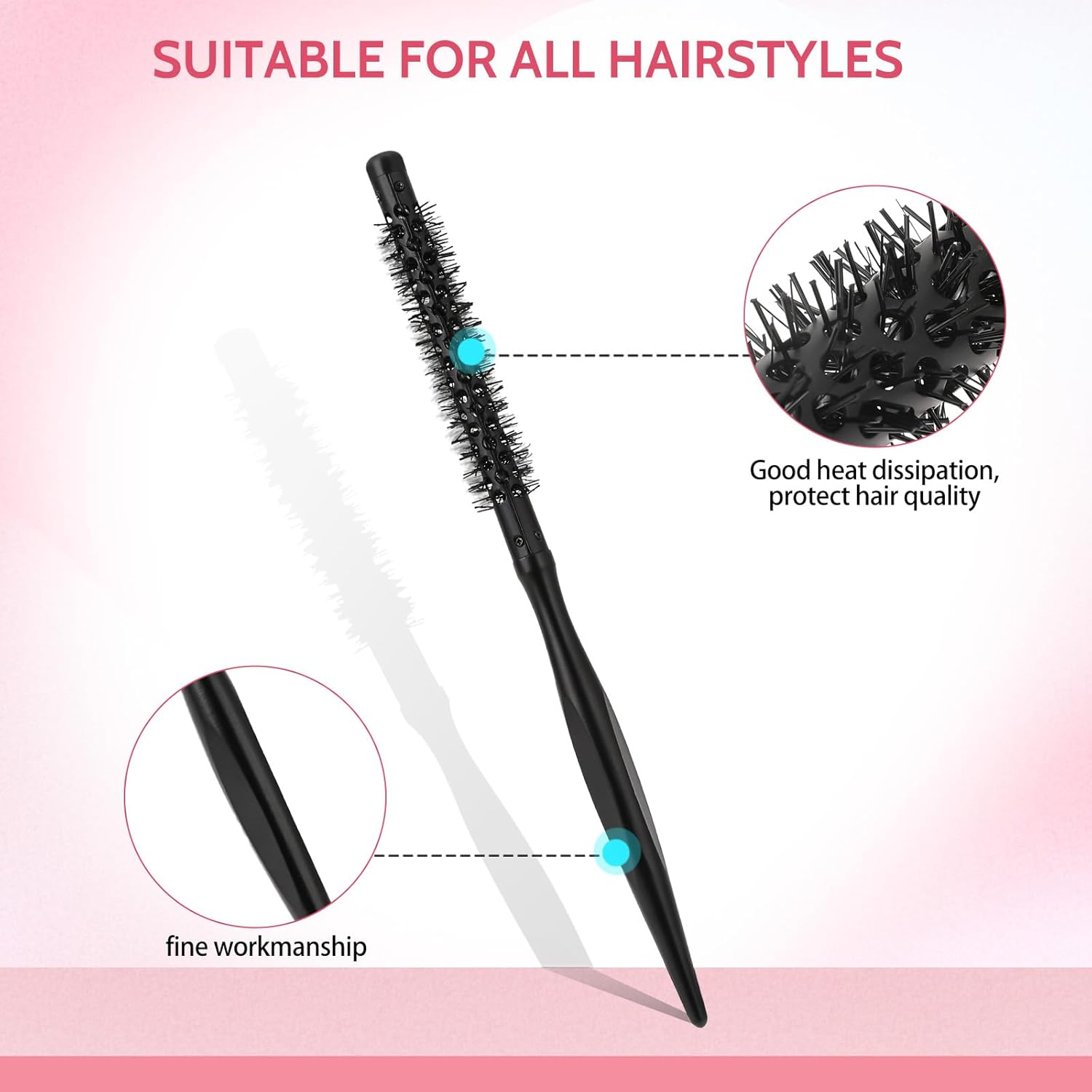 Sliverdew Mini Quiff Roller Brush, 1/2 Inch with Wooden Handle and Nylon Bristles, Portable Curling Brush for Short Hair, Travel, Salon-Like Styling Results image number 4