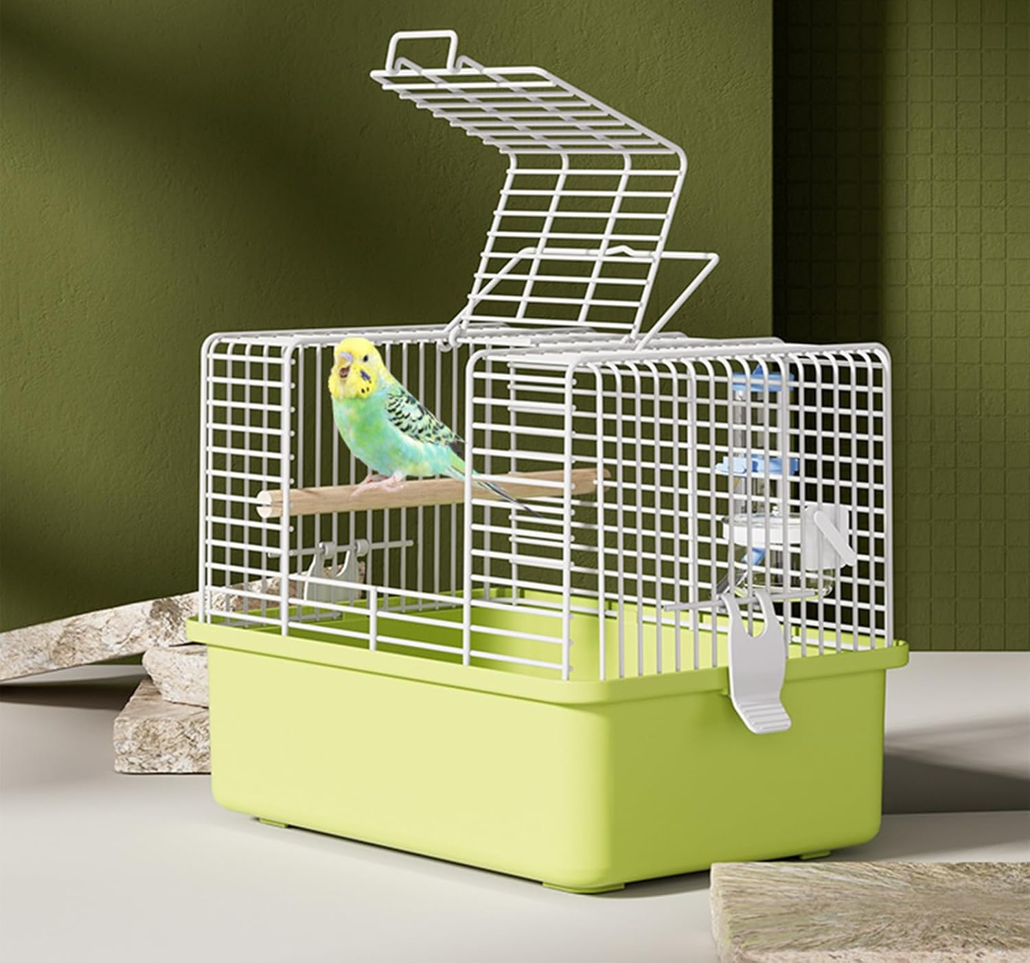 Portable Bird Travel Carrier Cage &ndash; 360&deg; Full View Wire Carrier with Feeder & Water Cup for Cockatiels, Parakeets &ndash; Locking Door, Easy Clean, Perch Included &ndash; Perfect for Vet Visits, Trips(Size:L) image number 2