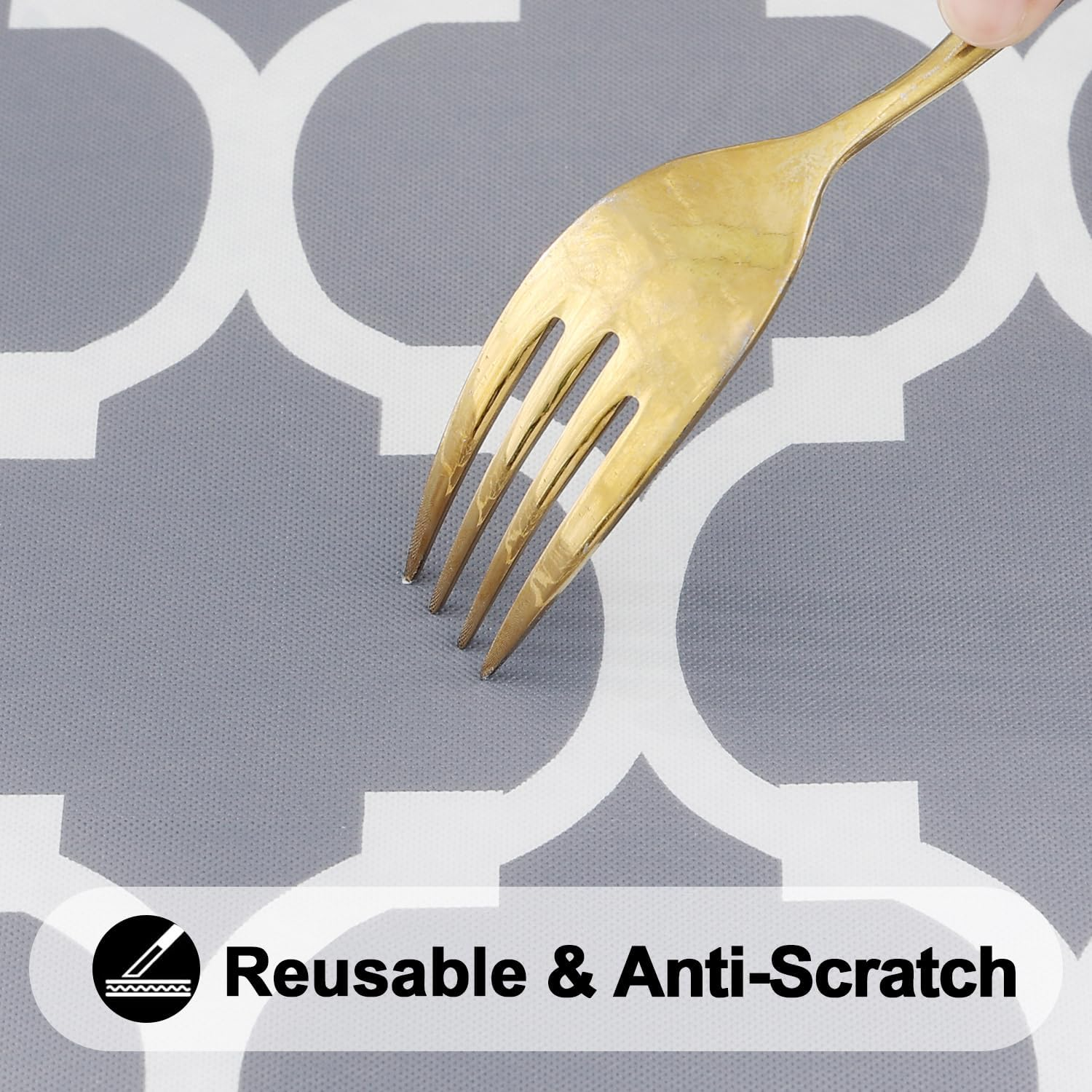 Smiry round Table Cloth Cover - Elastic Edged Flannel Backed Vinyl Tablecloth, Waterproof Wipeable Gray Moroccan Trellis Pattern Table Cover for Outdoor Indoor Room image number 6