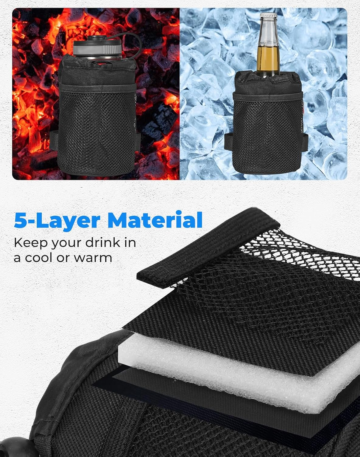 KEMIMOTO Bike Cup Holder, Water Bottle Holder Bicycle Handlebar Drink Holder with 2 Pockets, Oxford Fabric Water Cup Holder Compatible with Wheelchair Road Bike MTB E-Bike Cruiser Scooter image number 2