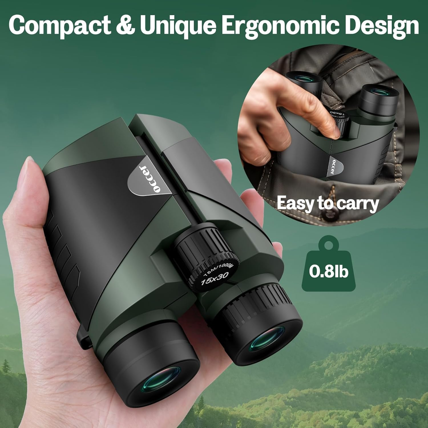 15X30 Compact Binoculars for Adults and Kids - Occer Large View High Powered Binoculars for Bird Watching - Lightweight Easy Focus Binocs with Low Light Vision for Hunting Cruise Ship Travel image number 3